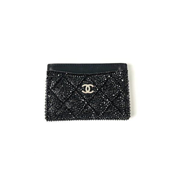 CHANEL Black Swarovski Crystal Leather Card Case Wallet - Picture 1 of 15